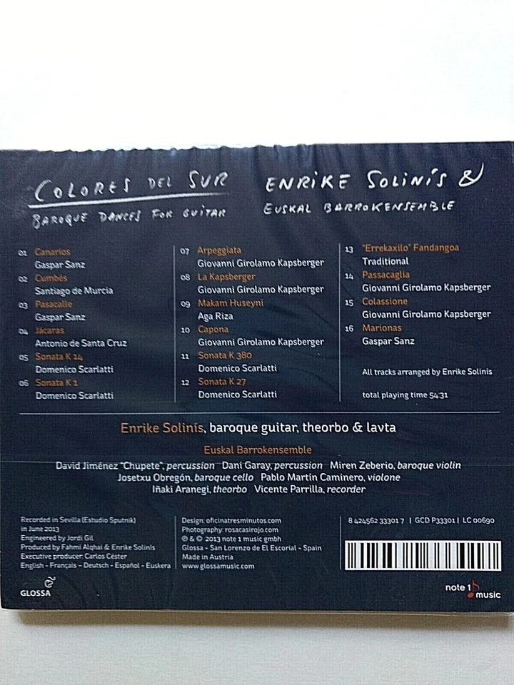 COLORES DEL SUR, BAROQUE DANCES FOR GUITAR, 2013, AUSTRIA,  CD, New, Sealed Foto 2 de 4