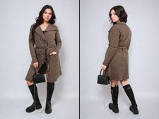Check Print Full Sleeve Notched Lapel Collar Neck Belted Coat