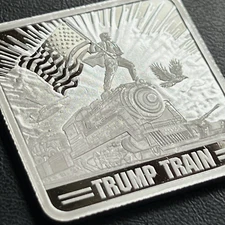 Trump 1 Oz .999 Fine Silver Square 2024 Trump Train Silver Bar BU Coin MAGA 47