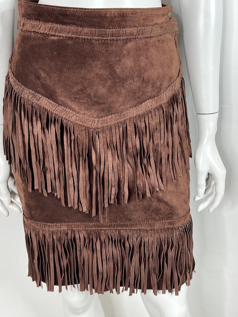Vtg MOSCHINO 80s BROWN SUEDE FRINGE SKIRT 42 S | eBay