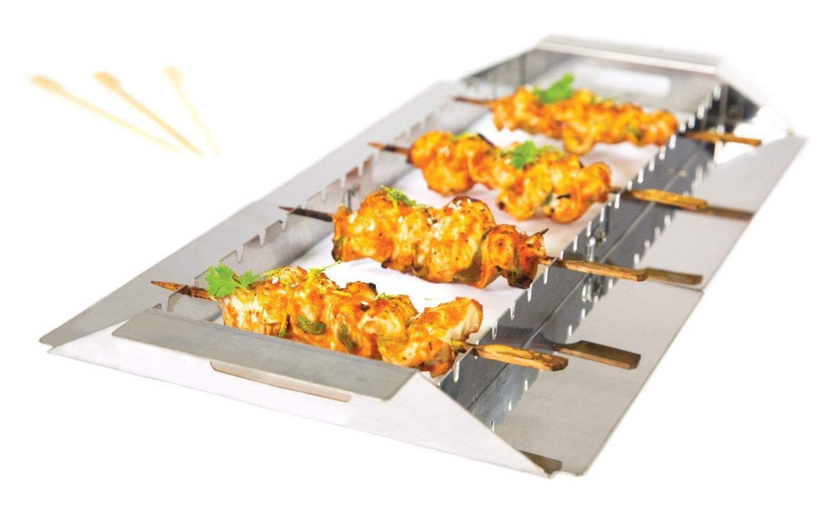 バーベキュー・調理用品 Broil King Roasting Rack and Skewer Rack Broil King Stainless Steel Hors D'oeuvre Skewer Rack Set 69339 New