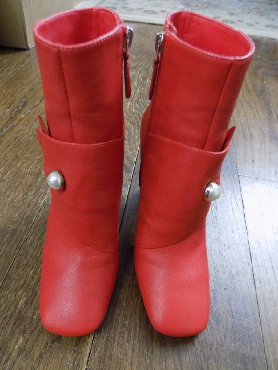 Nine West RED Leather Quitit Ankle Boots 3.5