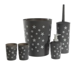 Bad Set Sterne 5 Teilig Grau Mit Weissen Sternen O20 X 24 Cm