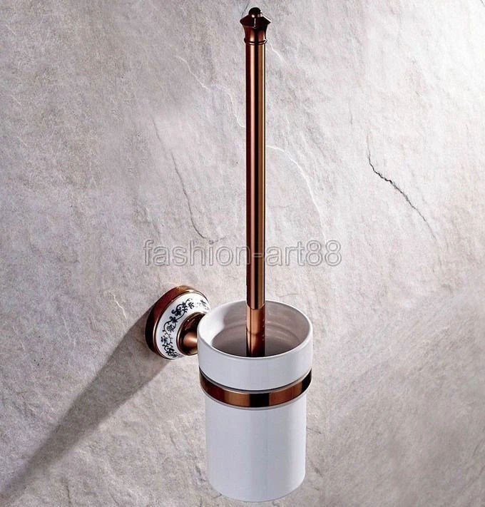 Rose Gold Copper Bathroom Accessory Wall-mounted Toilet Brush Holder Set fba387 - Image 2 of 4