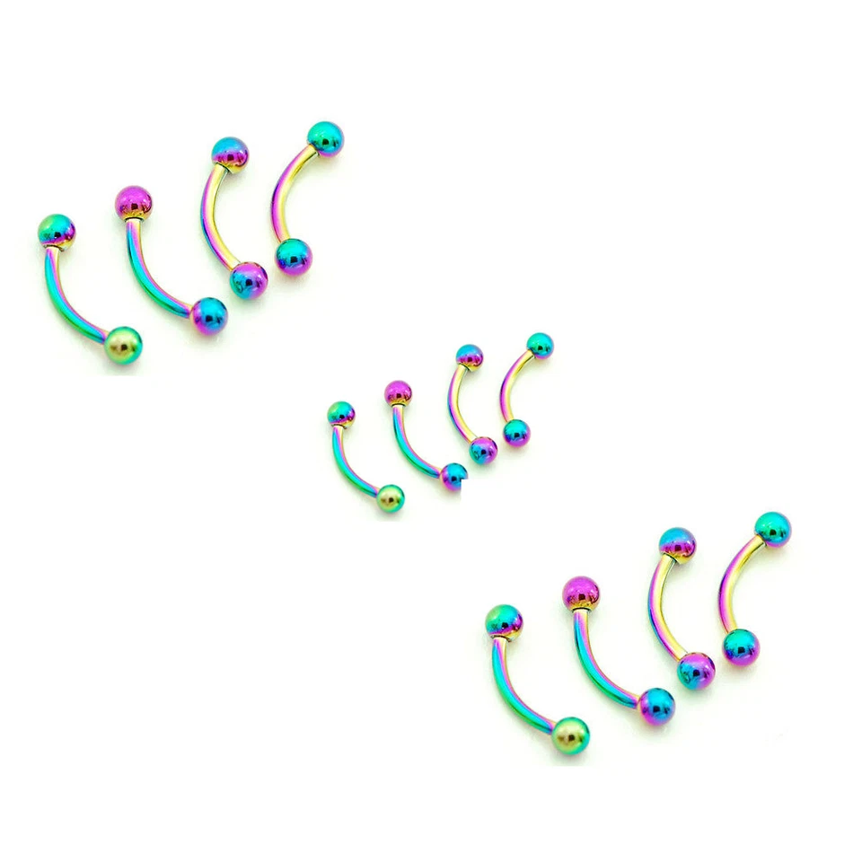 Anillo para cejas barra curvada de acero inoxidable quirúrgico IP titanio arco iris de 4 piezas Foto 2 de 2