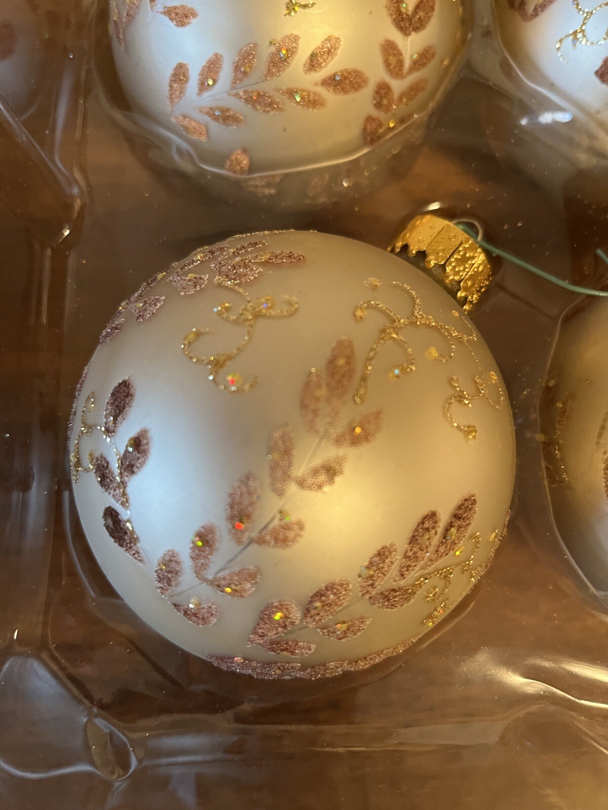 Target Glass Gold Copper Round Christmas Tree Ornaments Set of 4 Scroll