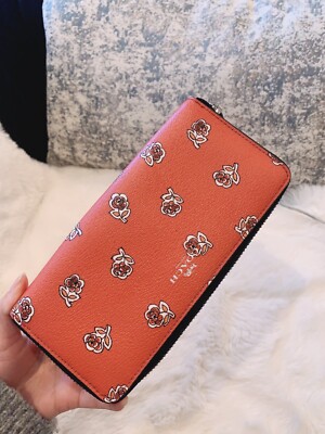 NWT Coach F56717 Flower Slim Accordion Zip Around Wallet Rose