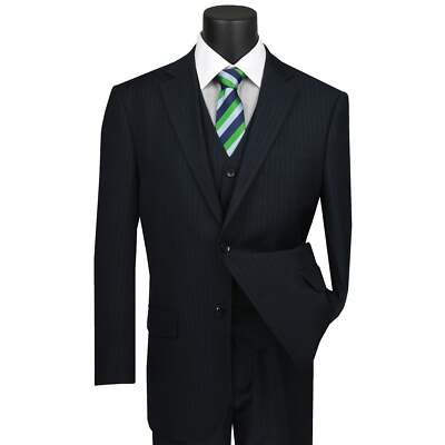 VINCI Men's Pinstripe 3-Piece Suit 38S-62L, 4 Colors, Classic Fit - NEW