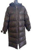Na Kd Chocolate Brown Leather Look Padded Duvet Long Coat Size 40 Oversized See