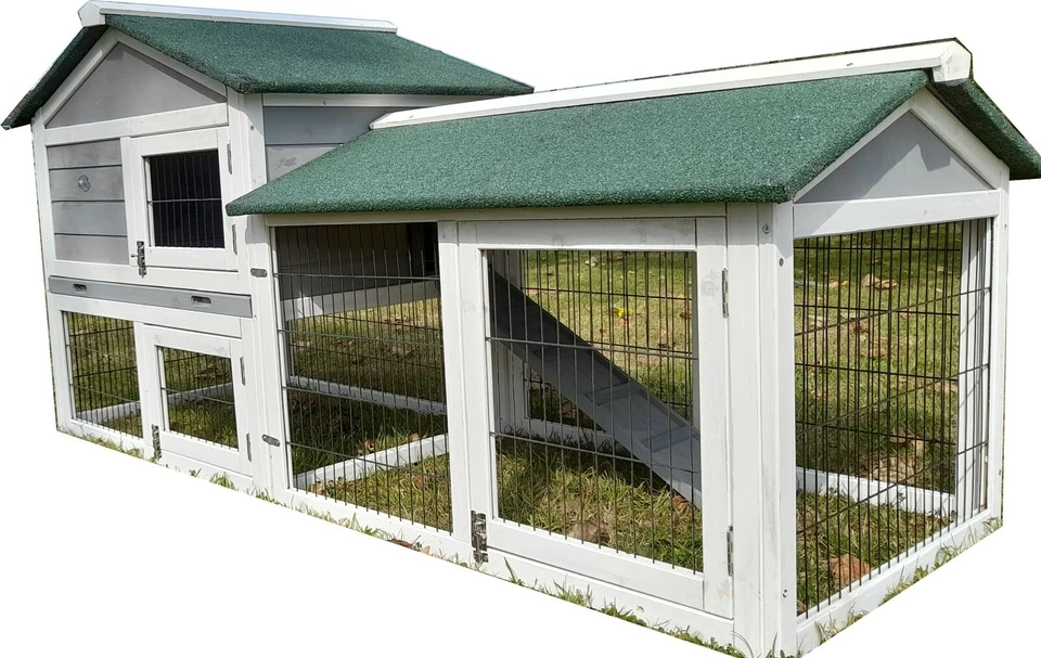 LARGE XXL 180CM OUTDOOR RABBIT HUTCH RUN WOODEN GUINEA PIG BUNNY PET GREY - Image 2 of 4
