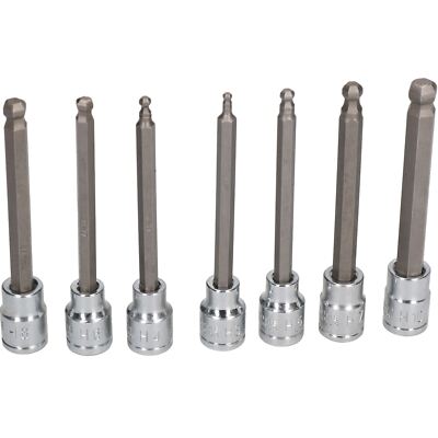 Metric Ball Ended Long Allen Hex Key Sockets 3mm - 10mm 3/8'' Drive 7pc
