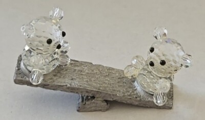 1986 Spoontiques #685 pewter and crystal bears on a teeter totter