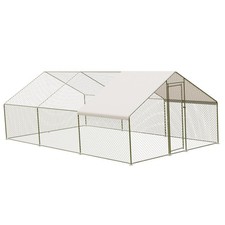 Large Metal Chicken Coop, Walk-in Poultry Cage with Waterproof and Anti-UV Cover