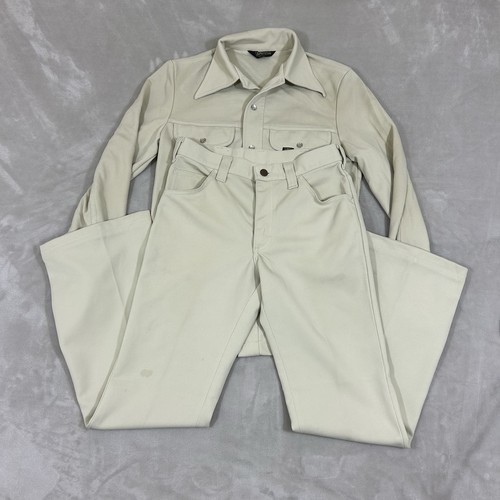 VTG 70s Lee 2 PC Pearl Snap Leisure Suit 36Chest 28x29 1970s Disco Polyester