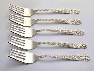 5 S. Kirk & Son REPOUSSE Sterling Silver Salad Forks 6 1/4" 156g