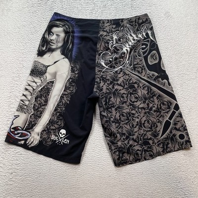 Sullen Men s Boardshorts 34 x 11'' Tattoo Girl Swim Trunks Retro
