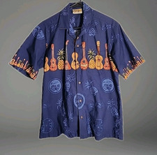Winnie Hawaiian Fashion Men's Medium Cotton Guitars/Pineapples Button Up XLG