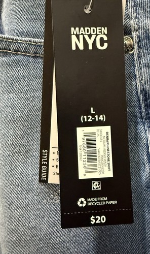 New!Madden NYC Medium Indigo Wash Star Rhinestone Denim Skirt. Size L. Too Cute! - Picture 3 of 4