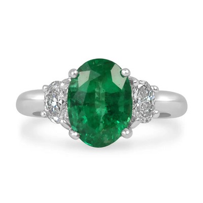 2.97tcw Zambian Oval Emerald Ring With Oval Diamond Accents Elegant In Platinum