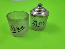 2 PINS Glass containers and 1 lid CHEMIST Dress Making ! NICE