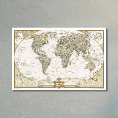 Large Detailed Antique World Map Poster Wall Art Print Waterproof Canvas
