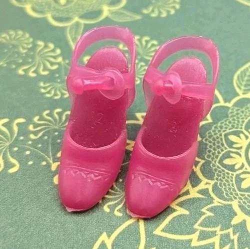 Vintage 1970s Superstar Squishy Rose Pink Ankle Strap Heels Shoes Korea Mattel