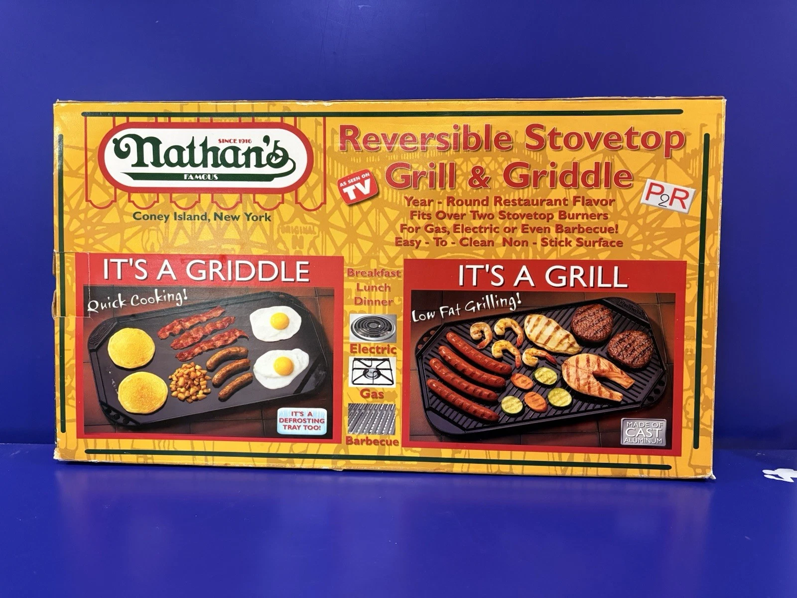 Nathan’s Famous ~ Reversible Stovetop Grill & Griddle. Cast Aluminum NEW