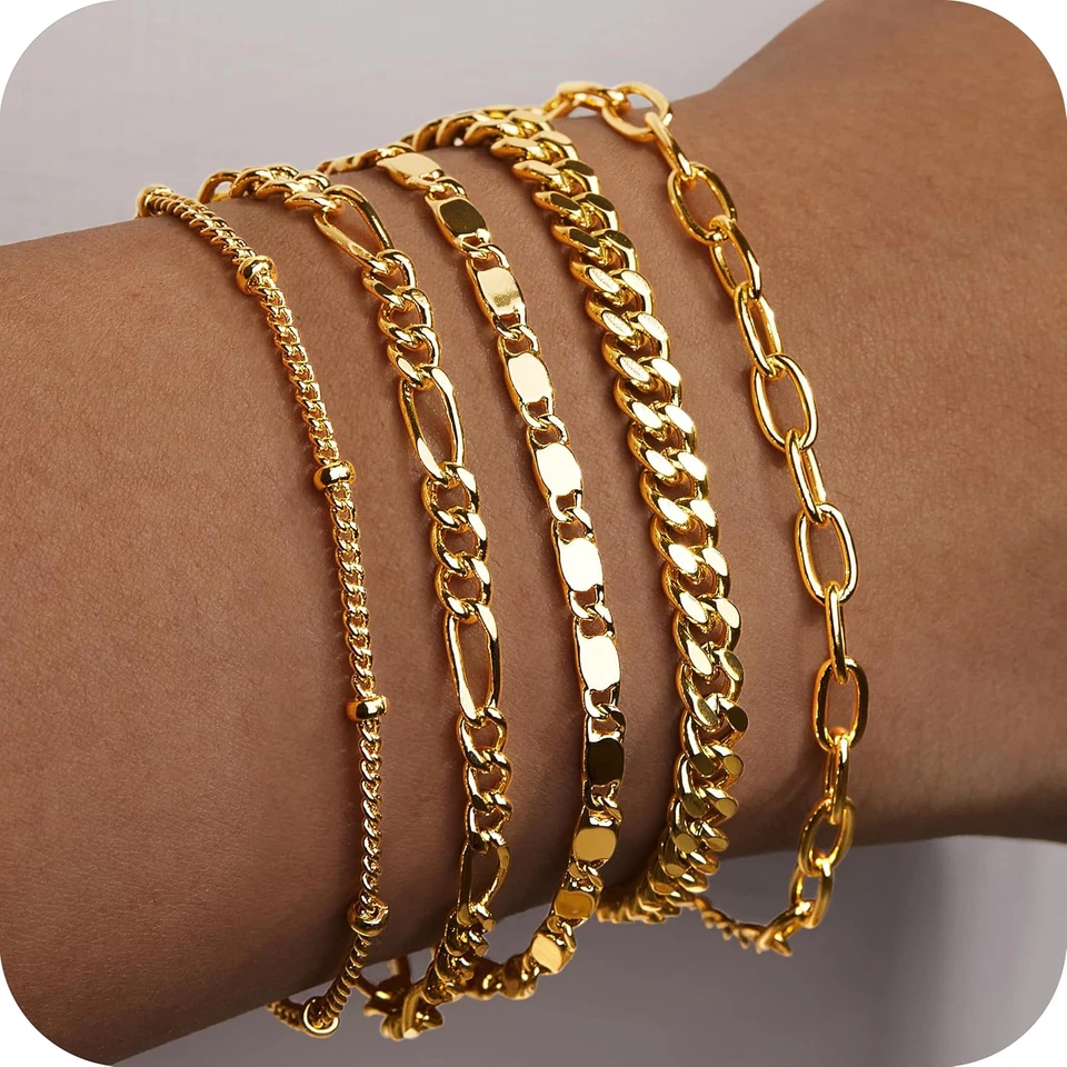 Pulseras de oro para mujer de moda sin deslustre, enchapadas en oro de 14K delicado papel apilable Foto 2 de 4