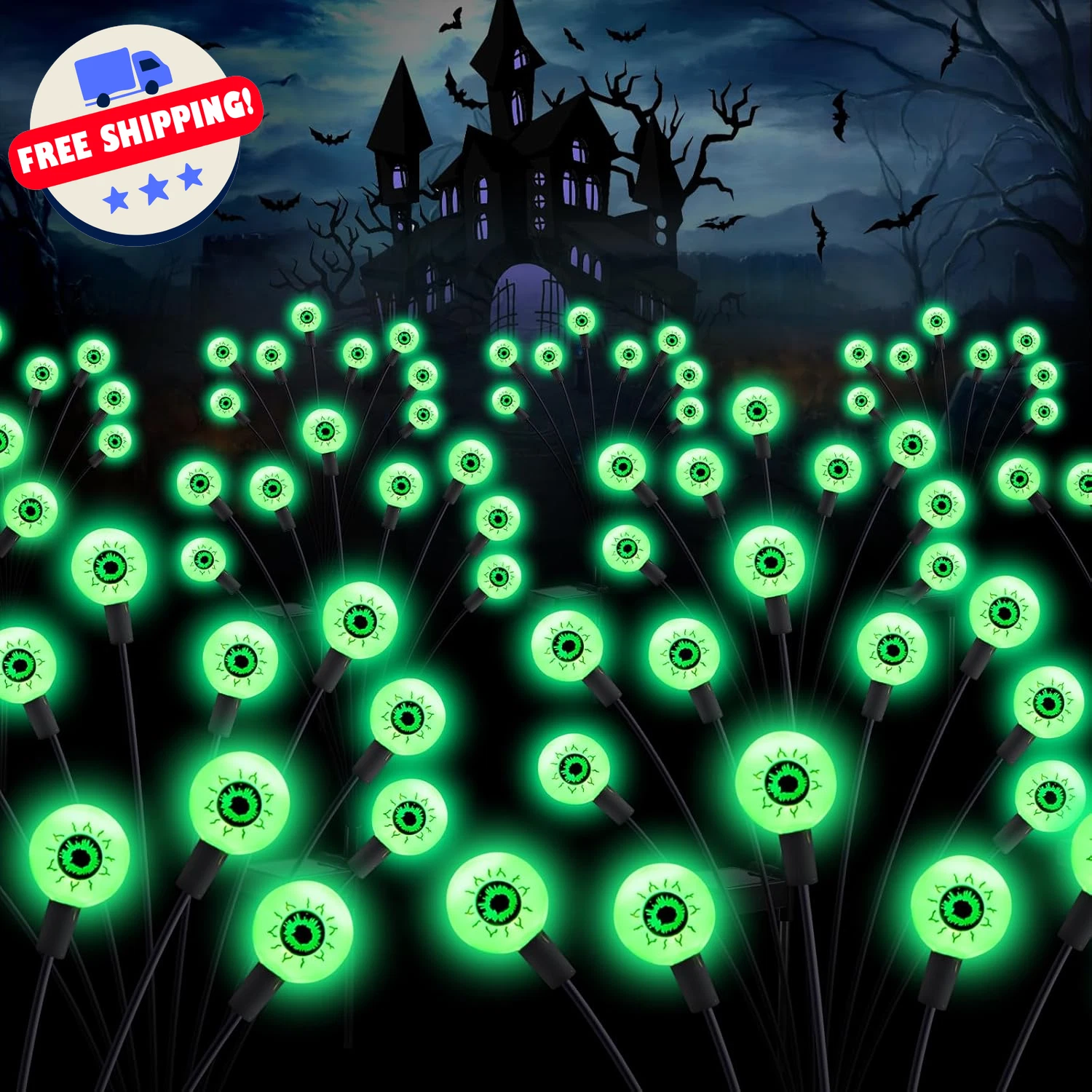 Solar Scary Eyeball Path Lights Swaying LED Walkway Firefly Stakes, Waterproof