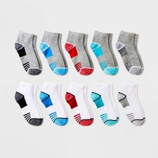 Boys' 10pk Striped Lightweight Ankle Socks - Cat  Jack  White/Gray S