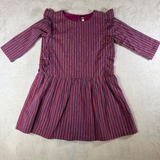 Tea Collection Girls Pink Teal Striped Gold Lurex Ruffle Dress Size 16 Holiday