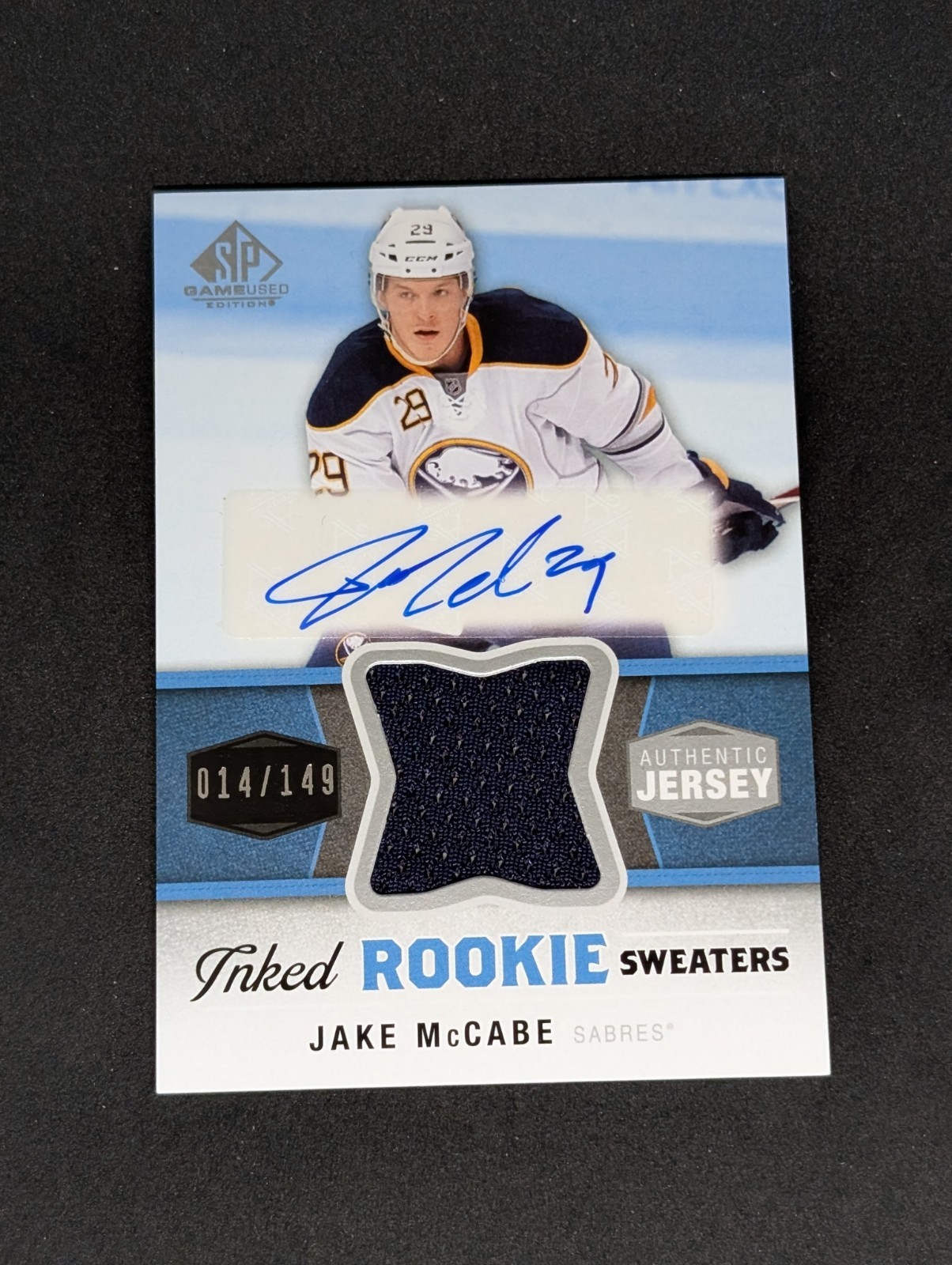 Jake McCabe 2014-15 SP Game Used - Inked Rookie Sweaters IRS-JM /149 AU, MEM, RC