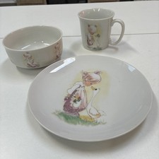 1983 Precious Moments Dining Set Plate, Cup, Bowl Porcelain Japan Read