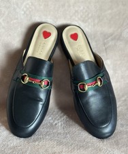 Gucci WOMEN BLACK PrincetownHorsebit Web Loafers Slip On Dress shoes 42 Fit US11
