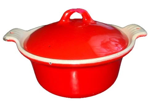 Griswold Red & Cream Enamel Cast Iron Serving Dish - Mini Dutch Oven #67