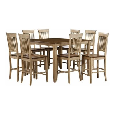 Sunset Trading Brook 9-Piece 48'' Square Wood Pub Set with Slat Stools in Cream
