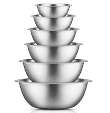 Stainless Steel Mixing Bowl Set - 6 Piece Nesting Bowls 5qt to 0.5qt Ideal