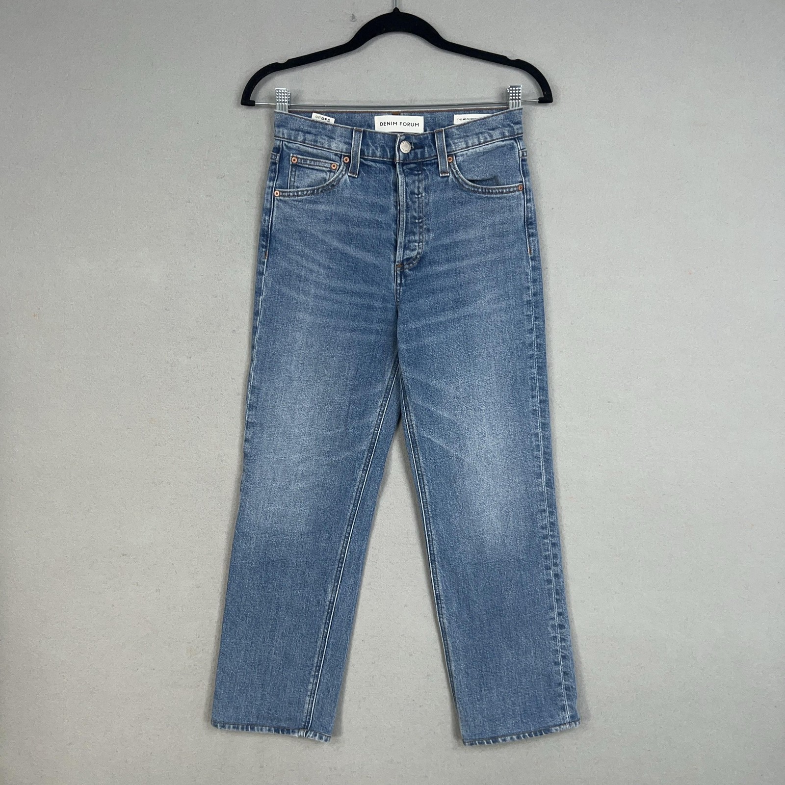 Denim Forum Jeans Womens 26 Arlo High Rise Straight Button Fly Organic Blue