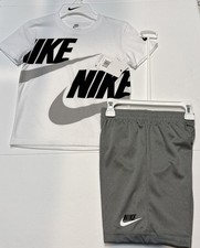 Nike Boys 2 Piece White/Black/Gray Short Set Size 7 Brand New   