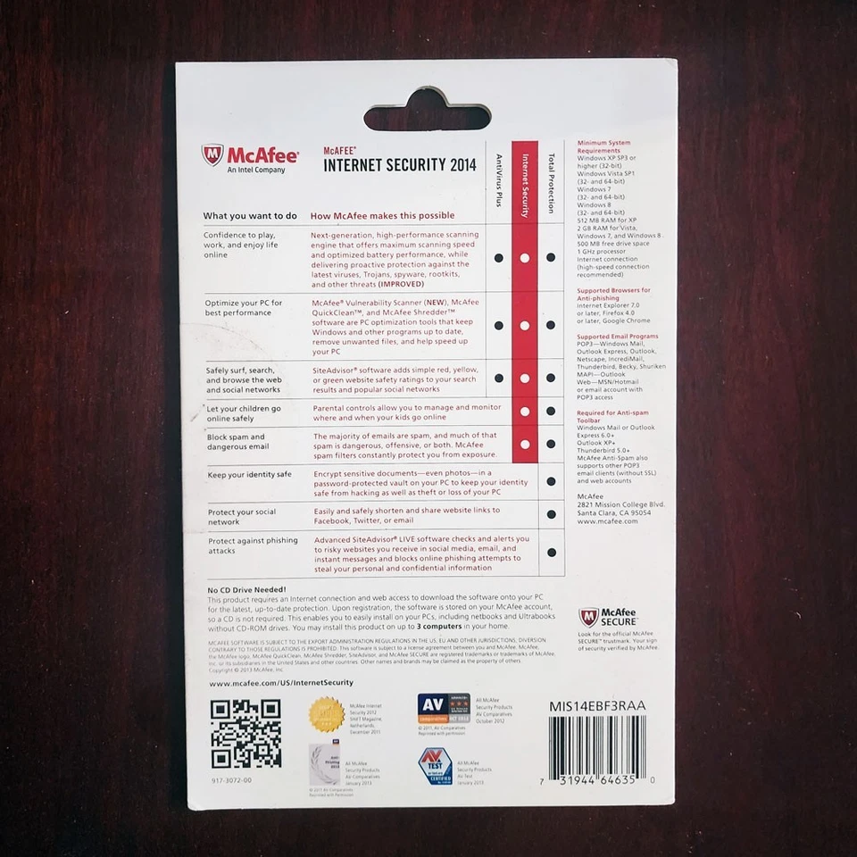 McAfee Internet Security 2014 3 PCs  Retail MIS14EBF3RAA Key Card For Windows - Image 2 of 2