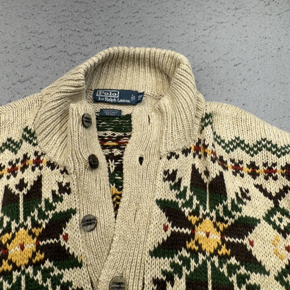Polo Ralph Lauren Sweater Men 4XLT Tall Beige Snowflake Holiday Linen Blend Knit - Image 2 of 4