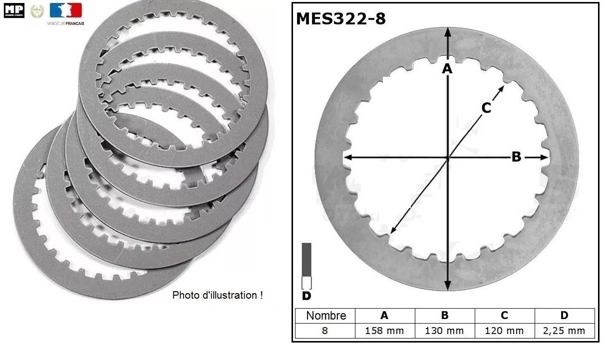 Disques lisses d'embrayage MES322-8 Yamaha XVZ 1200 Venture 1985