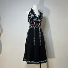 Y2K Fairycore Whimsigoth Halter Dress Beaded Embroidered 36 Inch Bust 