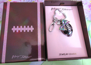 Betsey Johnson Football Heart Iridescent Bow Key Fob Keychain Bag Charm NIB