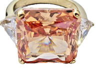 NEW 10 CARAT SQUARE CUT LAB CITRINE CZ STERLING SILVER RING SIZE 8. RING