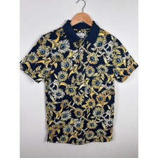 Goodfellow  Co Men's Small Floral Polo Shirt Sunflower Print Short  Sleeve