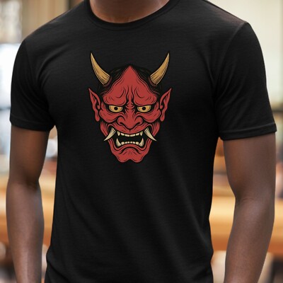T-Shirt Japan Dämonenmaske  Oni/Hannya Motiv im Tattoo- oder Streetwear-Still
