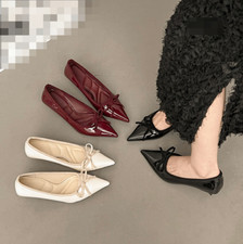 Women's Kitten Low Heel Pointed Toe Office Lady Dress Slip On Bow Pump Shoes