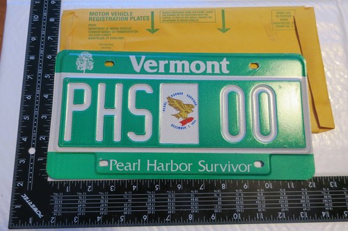 VERMONT VT LICENSE PLATE TAG SAMPLE PEARL HARBOR SURVIVOR PHS - 00 RARE RARE