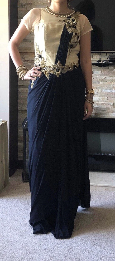 Buy Black Georgette Embellished Saree Style Dress Online in India